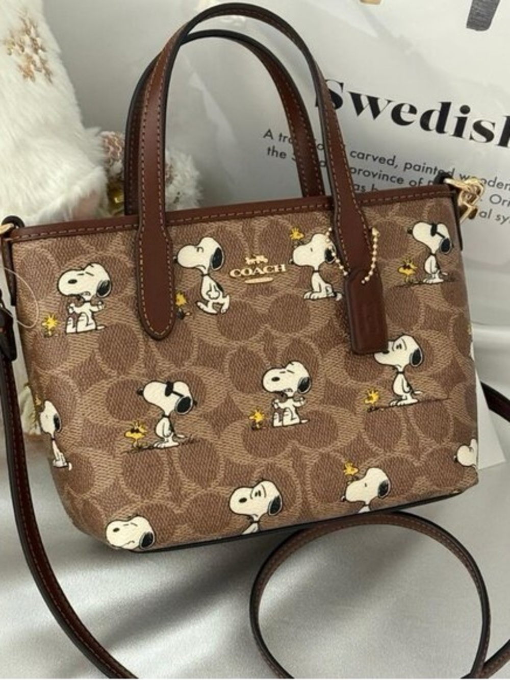 NWT Coach X Peanuts City Mini Tote Bag In Signature Canvas with snoopy print - Picture 2 of 6